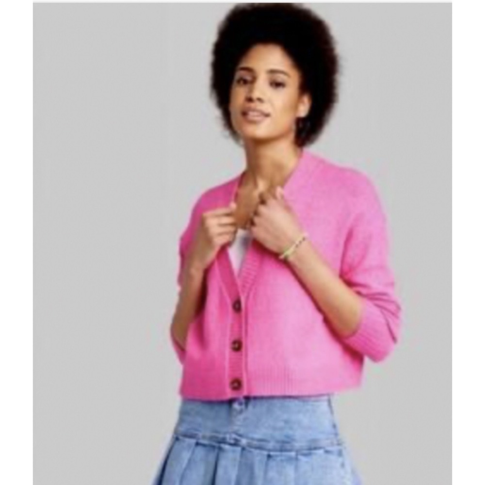 Wild Fable Cardigan Sweaters Womens Small Pink Oversized Deep V Neck